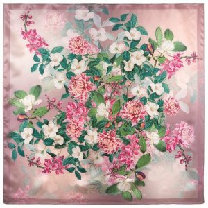 Платок ,89х89 см, бежевый, розовый Павловопосадская платочная мануфактура. Цвет: розовый/зеленый/бежевый