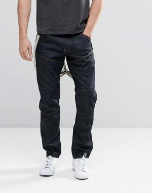 Суженные книзу джинсы с подтяжками Elwood 5620 3D G-Star. Цвет: синий