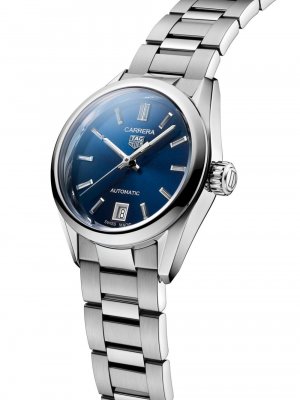 Часы Carrera из нержавеющей стали и синего циферблата с автоматическим браслетом 29 мм TAG Heuer, серебряный Heuer