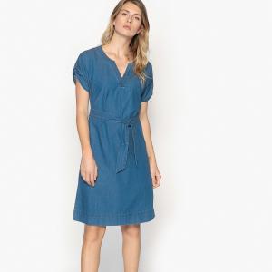 Платье прямое из струящейся джинсовой ткани с короткими рукавами ANNE WEYBURN. Цвет: синий потертый