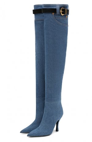 Текстильные ботфорты Versace. Цвет: голубой