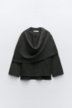 Короткое трикотажное пальто с асимметричным шарфом , серый ZARA