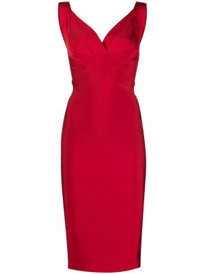 Платье облегающего кроя с V-образным вырезом Herve L. Leroux. Цвет: красный
