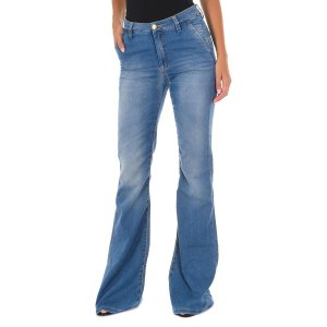 Длинные джинсовые брюки с эффектом потертости и расклешенным краем 70DBF0273 женщина MET
