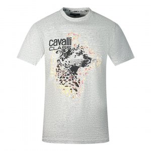 Серая футболка с леопардовым принтом Profile Design Cavalli Class, серый CLASS
