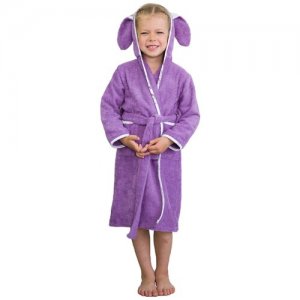 Махровый детский халат домашний банный лапушка с капюшоном из бязи ушки зайчики 34 сирень для девочки и мальчика BIO-TEXTILES. Цвет: мультиколор/фиолетовый
