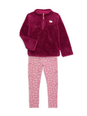 Комплект из двух предметов: пуловер искусственной овчины и леггинсы с сердечками для маленькой девочки , фиолетовый Juicy Couture