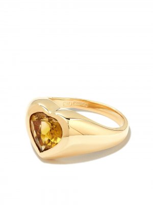 14kt yellow gold Olive tourmaline heart signet ring Jacquie Aiche. Цвет: золотистый