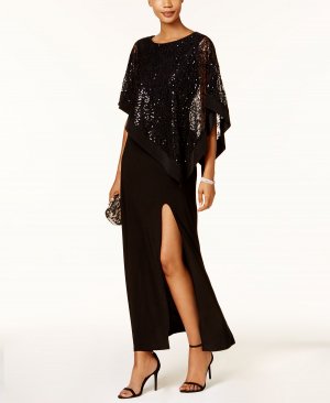 Расшитое блестками кружевное платье-накидка, черный R & M Richards