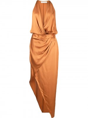 Платье асимметричного кроя с вырезом халтер Michelle Mason. Цвет: оранжевый