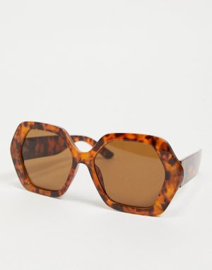 Солнцезащитные очки с крупной шестиугольной оправой в стиле 70-х черепахового цвета Recycled-Коричневый цвет ASOS DESIGN