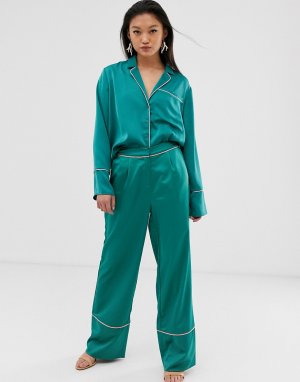 Пижамные штаны с контрастной окантовкой -Зеленый Aeryne