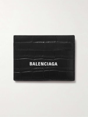 Картхолдер из кожи с эффектом крокодила и принтом логотипа BALENCIAGA, черный Balenciaga