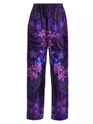 Шелковые пижамные брюки с цветочным принтом , цвет black orchid Versace