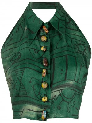 Топ 1990-х годов со шнуровкой и абстрактным принтом Romeo Gigli Pre-Owned. Цвет: зеленый