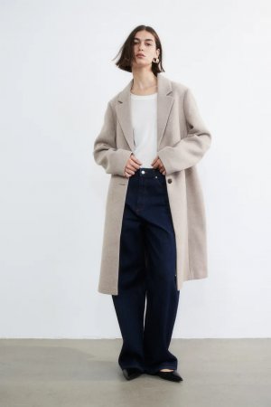 Однобортное пальто из габардина , бежевый H&M