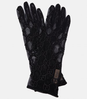 Тюлевые перчатки с вышивкой gg , черный Gucci