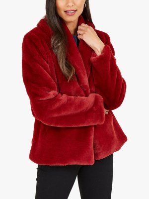 Короткое пальто из искусственного меха с запахом , красный Yumi