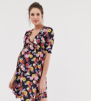 Короткое приталенное платье с запахом и цветочным принтом -Мульти Bluebelle Maternity