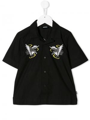 Рубашка с вышитыми орлами Diesel Kids. Цвет: черный