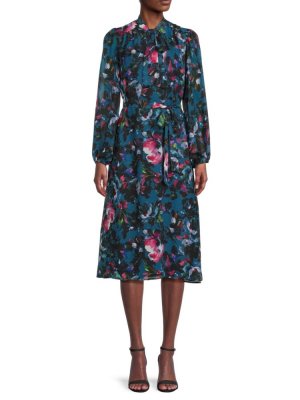 Платье миди с цветочным принтом и завязками на шее , цвет Teal Multi Donna Ricco