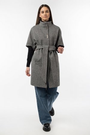 Пальто женское демисезонное(пояс) EL PODIO. Цвет: черно-серый