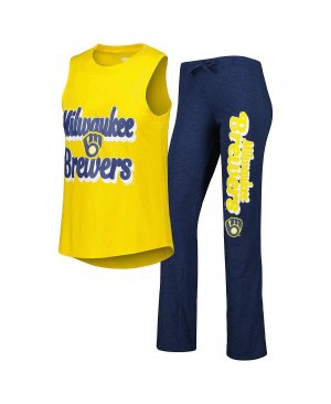Женский темно-синий, золотой комплект для сна с майкой Milwaukee Brewers Wordmark Meter и брюками Concepts Sport