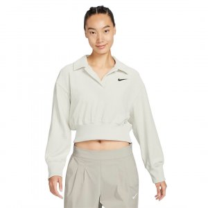 Топ Sportswear Flat Fleece Long Sleeve Lapel, серовато-белый/черный Nike
