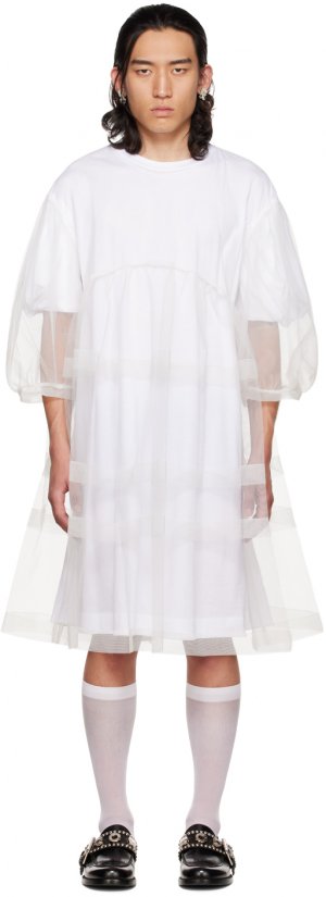 Эксклюзивное белое многоярусное платье из тюля SSENSE Simone Rocha