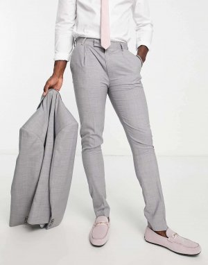 Ледяно-серые брюки-скинни премиум-класса из шерсти Noak. Цвет: серый