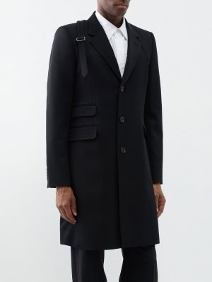 Однобортное шерстяное пальто на бретелях , черный Alexander McQueen