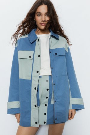 Хлопковая куртка в стиле колор-блок , синий Warehouse