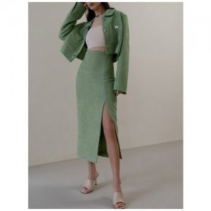 Твидовая юбка миди, Зеленый, S Lichi. Цвет: зеленый
