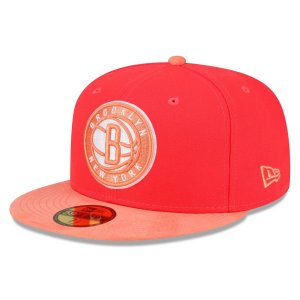 Мужская облегающая шляпа красный/персиковый Brooklyn Nets тон 59FIFTY NEW ERA