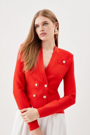 Трикотажная куртка с повязками в стиле милитари , красный Karen Millen