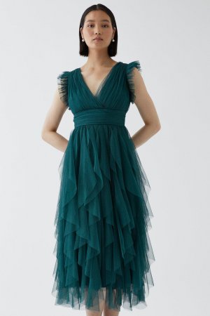 Миниатюрная юбка с рюшами и сетчатое платье-миди для подружек невесты , зеленый Coast