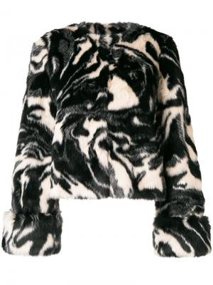 Укороченное меховое пальто с абстрактным узором Shrimps. Цвет: черный