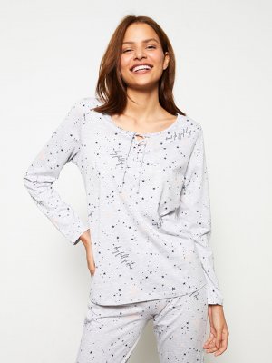 Женский пижамный комплект с длинными рукавами и воротником-стойкой узором LCW DREAM