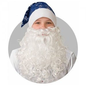 Колпак новогодний из плюша «Снежинки» с бородой, размер 55-56, цвет синий Батик. Цвет: белый/синий
