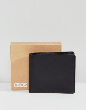 Черный кожаный бумажник с отделением для монет ASOS DESIGN. Цвет: черный