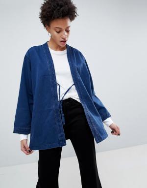 Куртка-кимоно с поясом Imma Unisex Waven. Цвет: синий
