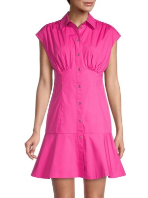 Плиссированное мини-платье с короткими рукавами , цвет Cerise Michael Kors
