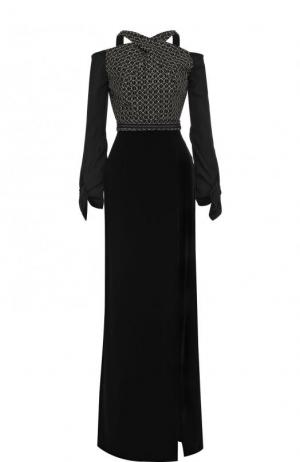 Приталенное платье-макси с длинным рукавом и разрезом Roland Mouret. Цвет: черный
