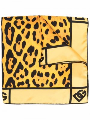 Шелковый платок с леопардовым принтом Dolce & Gabbana. Цвет: желтый
