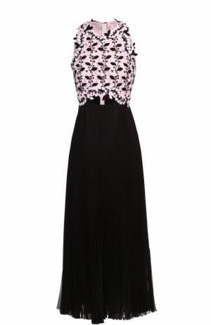 Платье-миди с плиссированной юбкой и цветочным лифом Giambattista Valli. Цвет: черно-белый