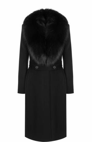 Кашемировое пальто с отделкой из меха лисы Roberto Cavalli. Цвет: черный