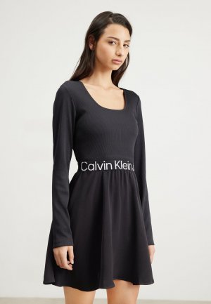 Летнее платье С ДЛИННЫМ РУКАВОМ LOGO ELASTIC , черный Calvin Klein Jeans