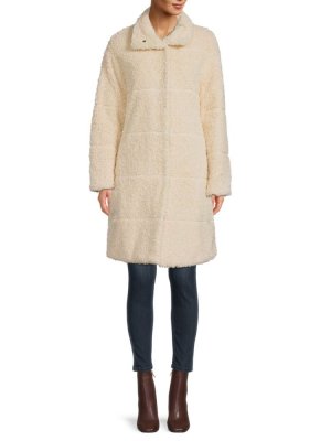 Двустороннее стеганое пальто из искусственного меха , цвет Cream Donna Karan New York