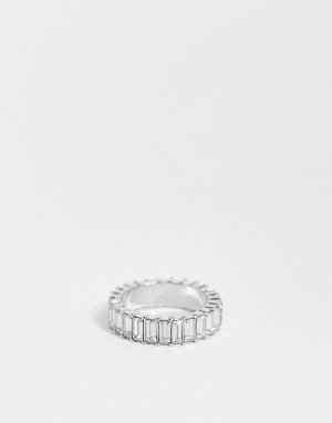 Серебристое кольцо с кристаллами багетной огранки -Серебристый ASOS DESIGN