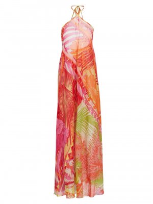 Макси-платье Federica Wildlife с лямкой на шее , розовый Emporio Sirenuse